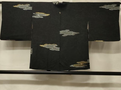平和屋着物＃羽織 寿光織 霞文 黒地 金銀糸 正絹 逸品 CABE5488in