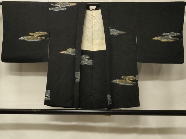 平和屋着物＃羽織 寿光織 霞文 黒地 金銀糸 正絹 逸品 CABE5488in