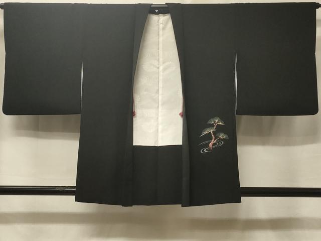 平和屋着物＃羽織　総刺繍　流水枝松文　黒地　正絹　逸品　CABE5493in
