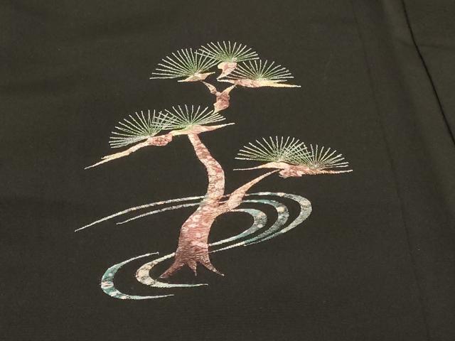 平和屋着物＃羽織　総刺繍　流水枝松文　黒地　正絹　逸品　CABE5493in