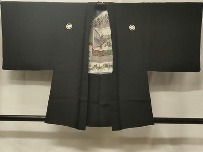 平和屋着物＃男性　羽織　黒紋付き　正絹　逸品　CABE5496in
