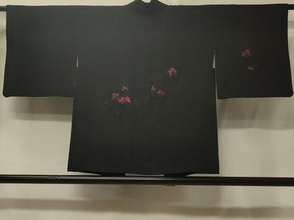 平和屋着物＃羽織 総刺繍 枝葉文 黒地 正絹 逸品 CABE5497in
