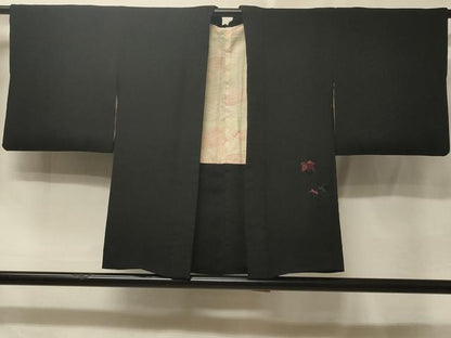 平和屋着物＃羽織 総刺繍 枝葉文 黒地 正絹 逸品 CABE5497in