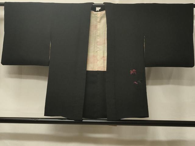 平和屋着物＃羽織 総刺繍 枝葉文 黒地 正絹 逸品 CABE5497in