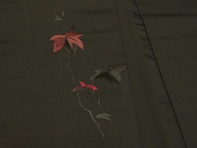 平和屋着物＃羽織 総刺繍 枝葉文 黒地 正絹 逸品 CABE5497in