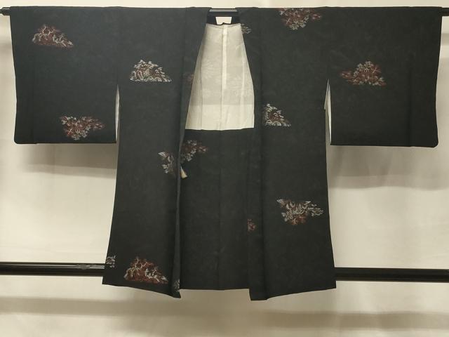 平和屋着物＃羽織　寿光織　風景文　黒地　銀糸　正絹　逸品　CABE5499in