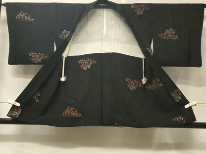 平和屋着物＃羽織　寿光織　風景文　黒地　銀糸　正絹　逸品　CABE5499in