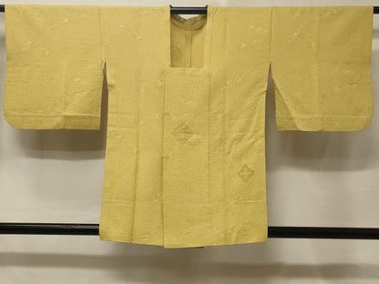 平和屋着物＃道行コート　単衣　短冊花地紋　黄支子色　正絹　逸品　CABE5500in