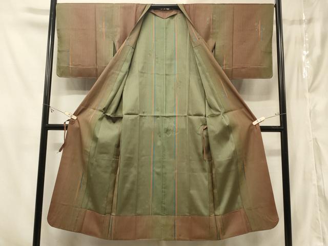 平和屋着物＃道行コート　雨コート　単衣　縞　枝花地紋　暈し染め　ロング丈　正絹　逸品　CABE5502in
