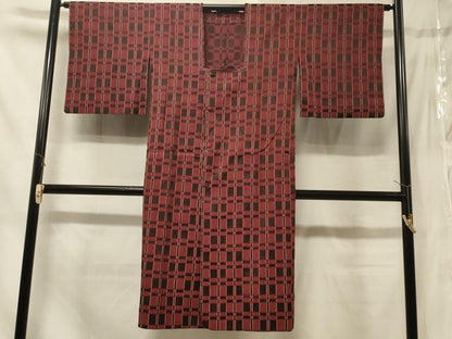 平和屋着物＃道長コート　雨コート　単衣　変わり格子　ロング丈　正絹　逸品　CABE5503in