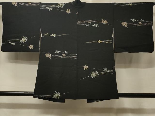 平和屋着物＃羽織　樹林文　枝花文　黒地　金銀糸　正絹　逸品　CABE5504in