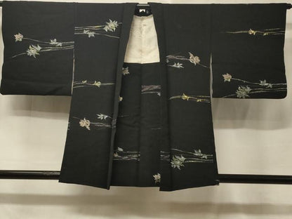 平和屋着物＃羽織　樹林文　枝花文　黒地　金銀糸　正絹　逸品　CABE5504in