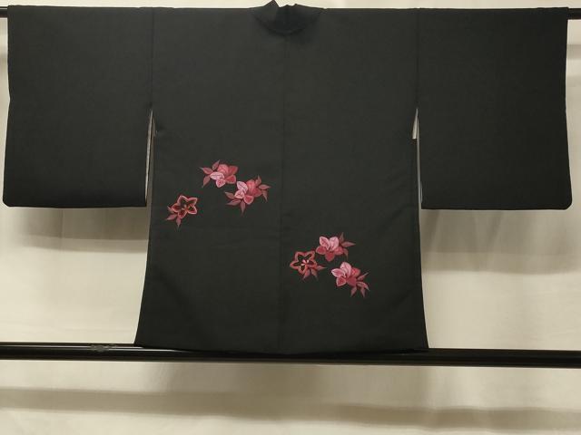 平和屋着物＃羽織　総刺繍　草花文　黒地　金糸　正絹　逸品　CABE5506in