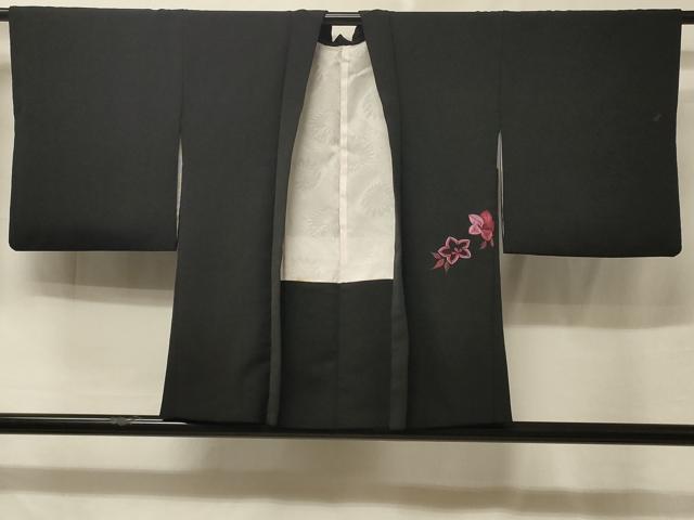 平和屋着物＃羽織　総刺繍　草花文　黒地　金糸　正絹　逸品　CABE5506in