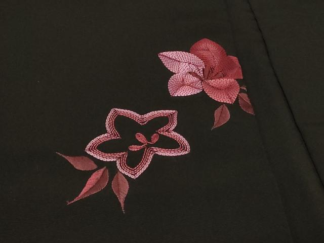 平和屋着物＃羽織　総刺繍　草花文　黒地　金糸　正絹　逸品　CABE5506in
