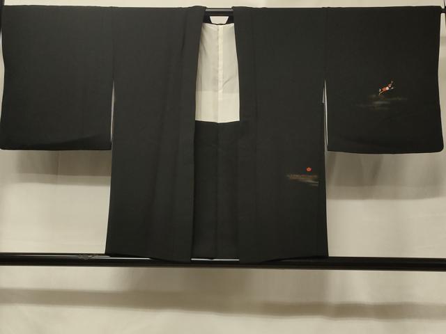 平和屋着物＃羽織　駒刺繍　花籠文　黒地　金銀彩　正絹　逸品　CABE5507in