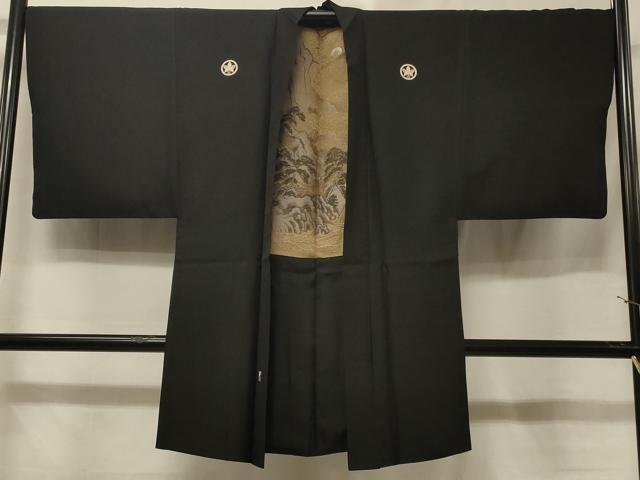 平和屋着物＃男性　長羽織　黒紋付き　作家物　正絹　逸品　CABE5508in