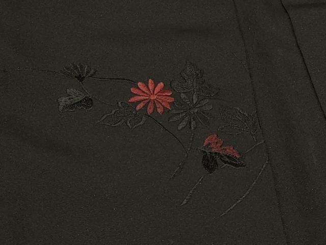 平和屋着物＃羽織　総刺繍　流水草花文　黒地　正絹　逸品　未使用　CABE5509in