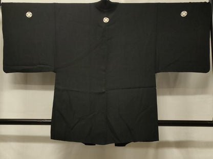 平和屋着物＃男性　羽織　黒紋付き　羽裏：達磨　金糸　正絹　逸品　CABE5510in