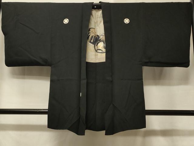 平和屋着物＃男性　羽織　黒紋付き　羽裏：達磨　金糸　正絹　逸品　CABE5510in