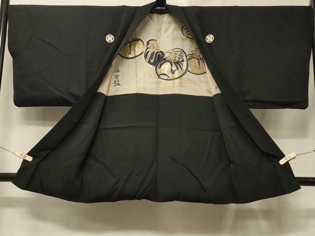 平和屋着物＃男性　羽織　黒紋付き　羽裏：達磨　金糸　正絹　逸品　CABE5510in