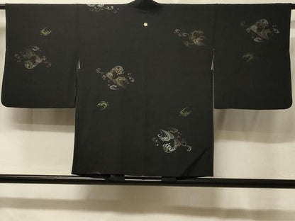 平和屋着物＃羽織　寿光織　立波文　黒地　銀糸　正絹　逸品　CABE5512in