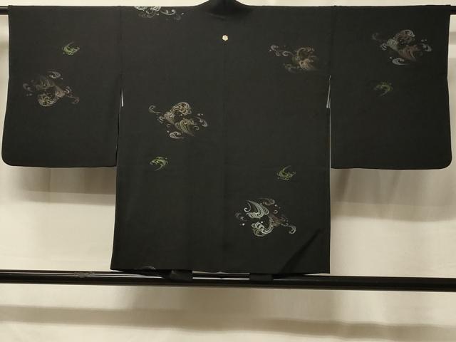 平和屋着物＃羽織　寿光織　立波文　黒地　銀糸　正絹　逸品　CABE5512in
