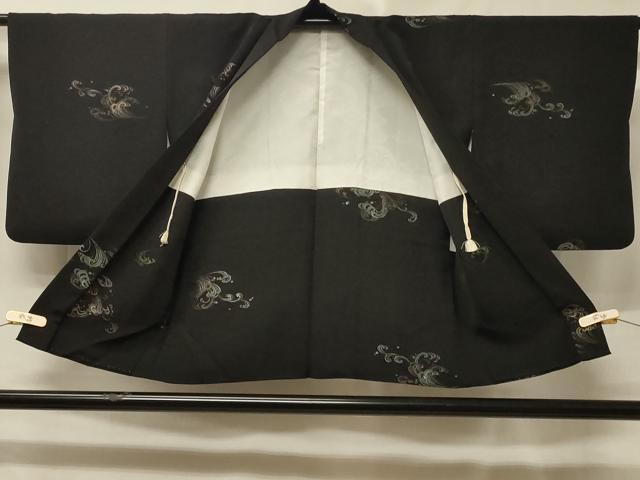 平和屋着物＃羽織　寿光織　立波文　黒地　銀糸　正絹　逸品　CABE5512in