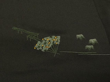 平和屋着物＃羽織　総刺繍　扇面花文　黒地　正絹　逸品　CABE5513in
