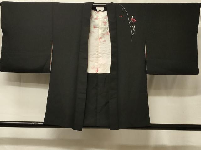 平和屋着物＃羽織　総刺繍　枝垂れ花文　黒地　正絹　逸品　CABE5514in