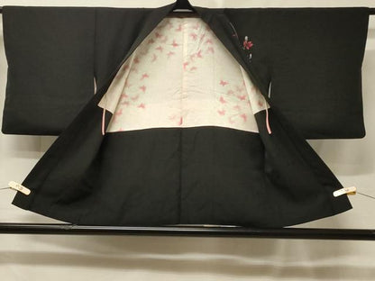 平和屋着物＃羽織　総刺繍　枝垂れ花文　黒地　正絹　逸品　CABE5514in