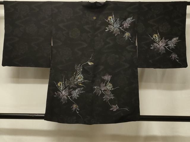 平和屋着物＃羽織　寿光織　枝花文　黒地　金銀糸　正絹　逸品　CABE5515in