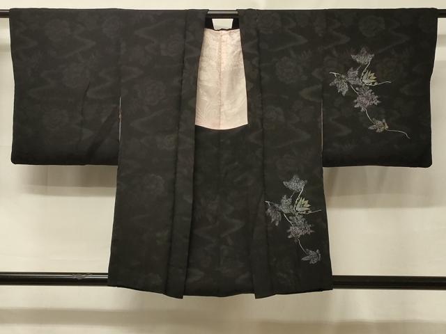 平和屋着物＃羽織　寿光織　枝花文　黒地　金銀糸　正絹　逸品　CABE5515in