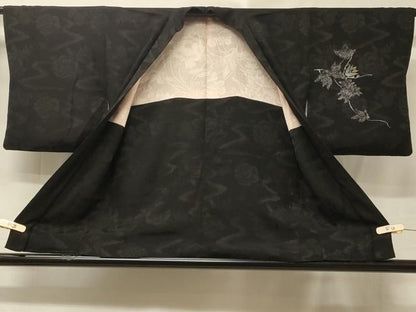 平和屋着物＃羽織　寿光織　枝花文　黒地　金銀糸　正絹　逸品　CABE5515in