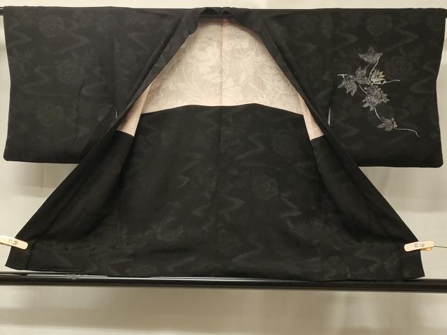 平和屋着物＃羽織　寿光織　枝花文　黒地　金銀糸　正絹　逸品　CABE5515in