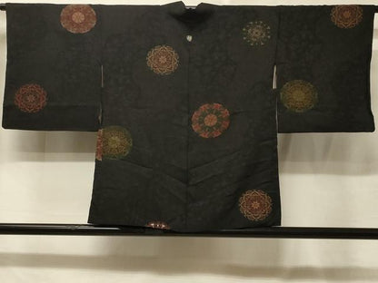 平和屋着物＃羽織　正倉院花文　黒地　銀糸　正絹　逸品　CABE5517in