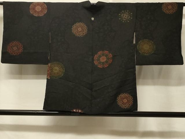 平和屋着物＃羽織　正倉院花文　黒地　銀糸　正絹　逸品　CABE5517in