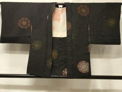 平和屋着物＃羽織　正倉院花文　黒地　銀糸　正絹　逸品　CABE5517in