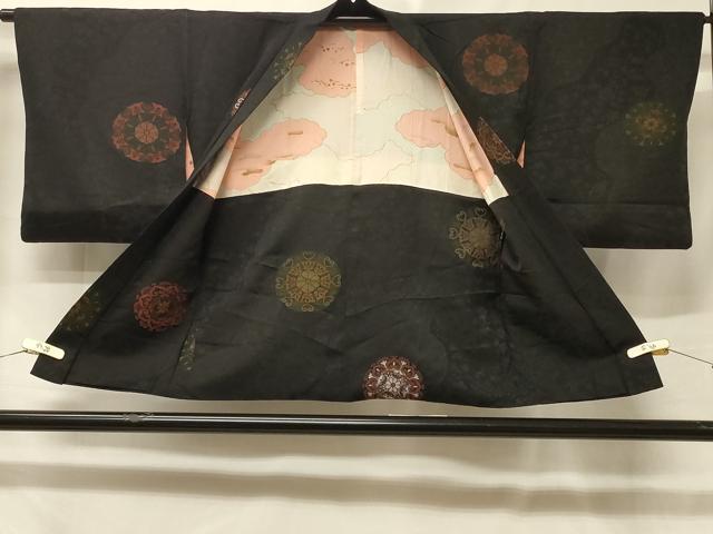 平和屋着物＃羽織　正倉院花文　黒地　銀糸　正絹　逸品　CABE5517in