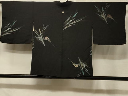 平和屋着物＃羽織　寿光織　草葉文　黒地　金銀糸　正絹　逸品　CABE5518in