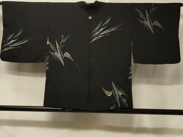 平和屋着物＃羽織　寿光織　草葉文　黒地　金銀糸　正絹　逸品　CABE5518in