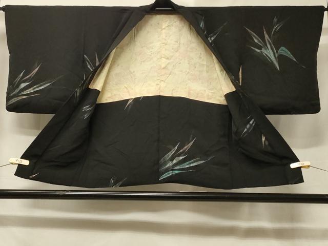 平和屋着物＃羽織　寿光織　草葉文　黒地　金銀糸　正絹　逸品　CABE5518in