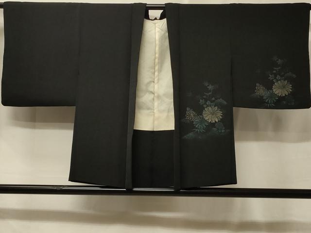 平和屋着物＃羽織　寿光織　御所車草花文　黒地　金銀糸　正絹　逸品　CABE5519in