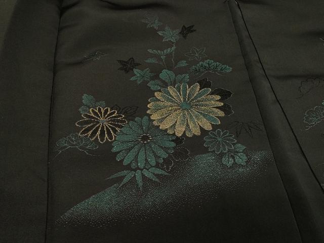 平和屋着物＃羽織　寿光織　御所車草花文　黒地　金銀糸　正絹　逸品　CABE5519in