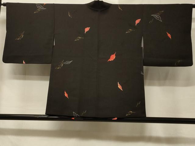 平和屋着物＃羽織　寿光織　舞葉文　黒地　金糸　正絹　逸品　CABE5520in