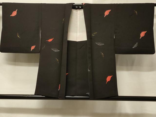 平和屋着物＃羽織　寿光織　舞葉文　黒地　金糸　正絹　逸品　CABE5520in