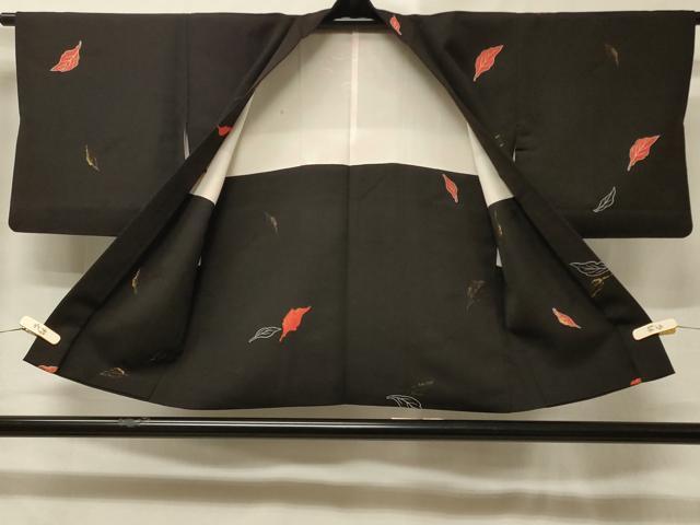 平和屋着物＃羽織　寿光織　舞葉文　黒地　金糸　正絹　逸品　CABE5520in
