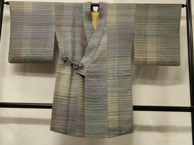 平和屋着物＃道中着　横段文　ロング丈　正絹　逸品　CABE5524in