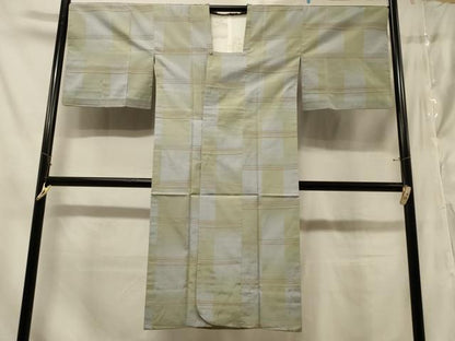 平和屋着物＃道行コート　雨コート　単衣　横段格子文　ロング丈　正絹　逸品　CABE5525in