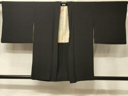 平和屋着物＃羽織　寿光織　短冊花文　黒地　金銀糸　正絹　逸品　CABE5529in